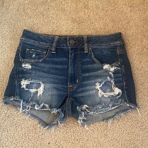 American Eagle Hi Rise Shortie Ripped Jean Shorts